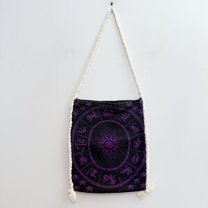 Handmade purple Indian astrological horoscope zodiac sign cotton tapestry Bag